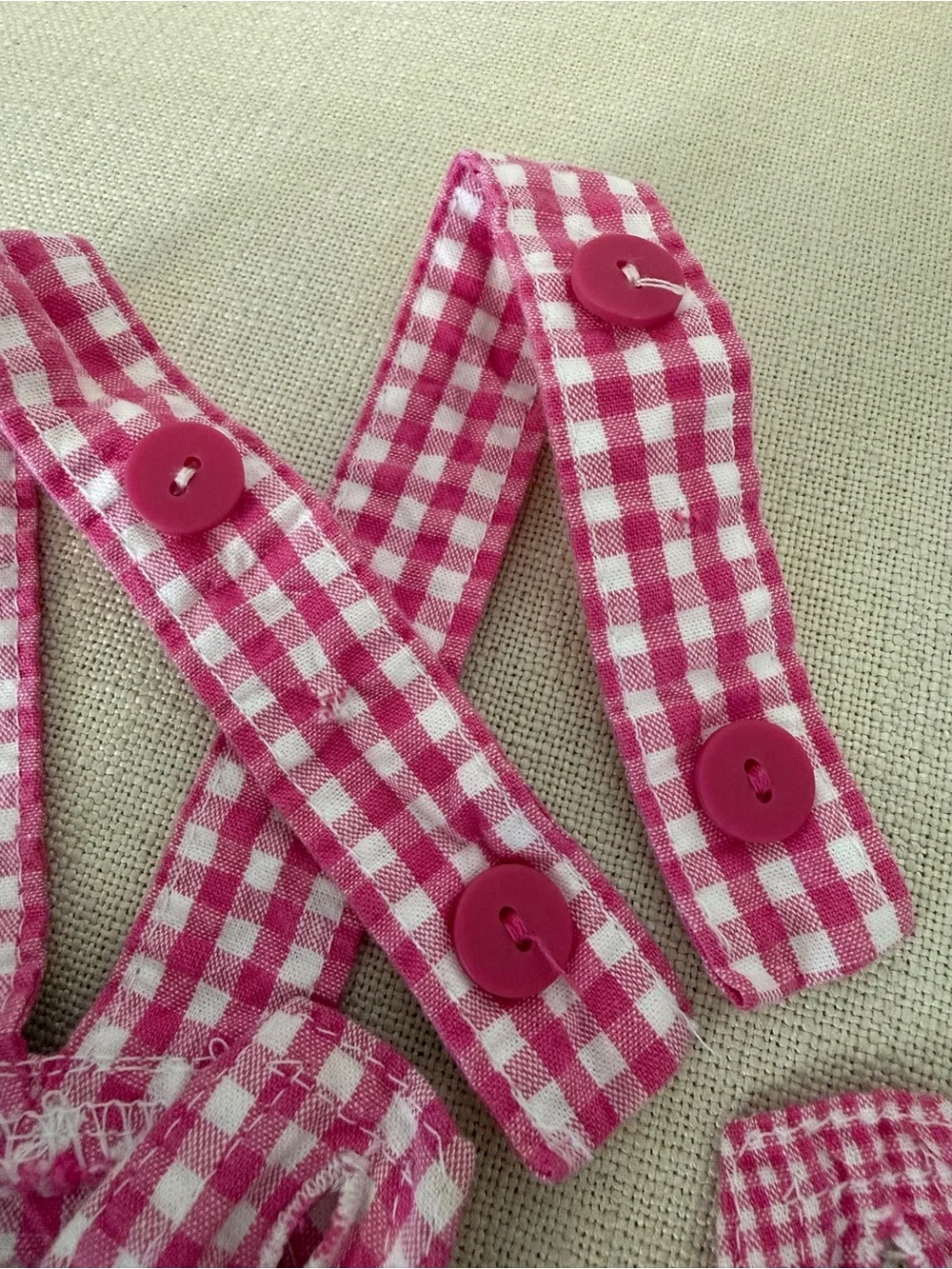 18mos vintage OshKosh Baby B'gosh VESTBAK gingham PINK romper overalls COTTON
